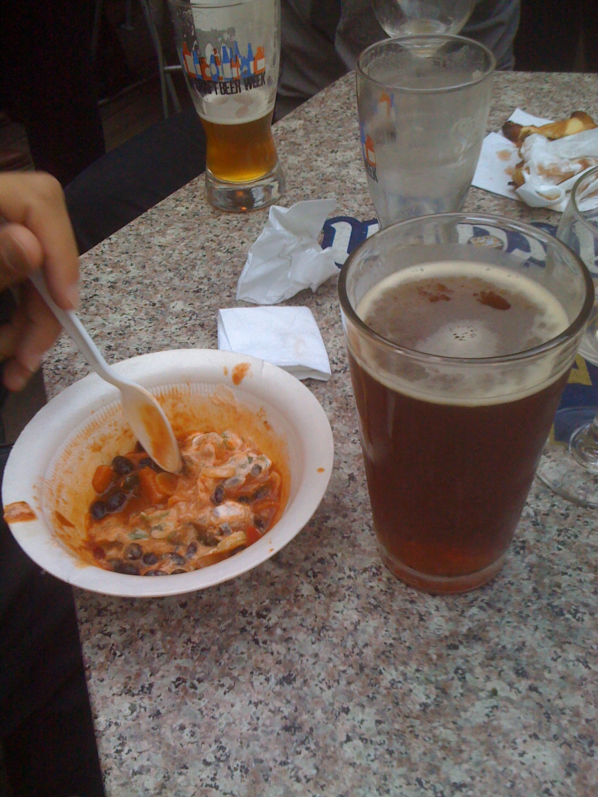 Tchoup Shop appetizer and craft beer at DBA during Good Beer Seal induction event, May 2010