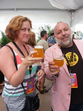 Bree O'Connor and Jimmy Carbone at 2013 BCTC, holding beers at final Beer Sessions Radio recording together
